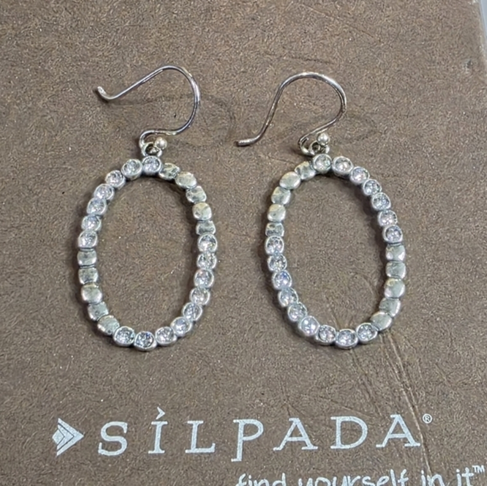 Silpada Sterling Silver & Swarovski Crystal Oval Glitz Drop Earrings - Picture 3 of 9